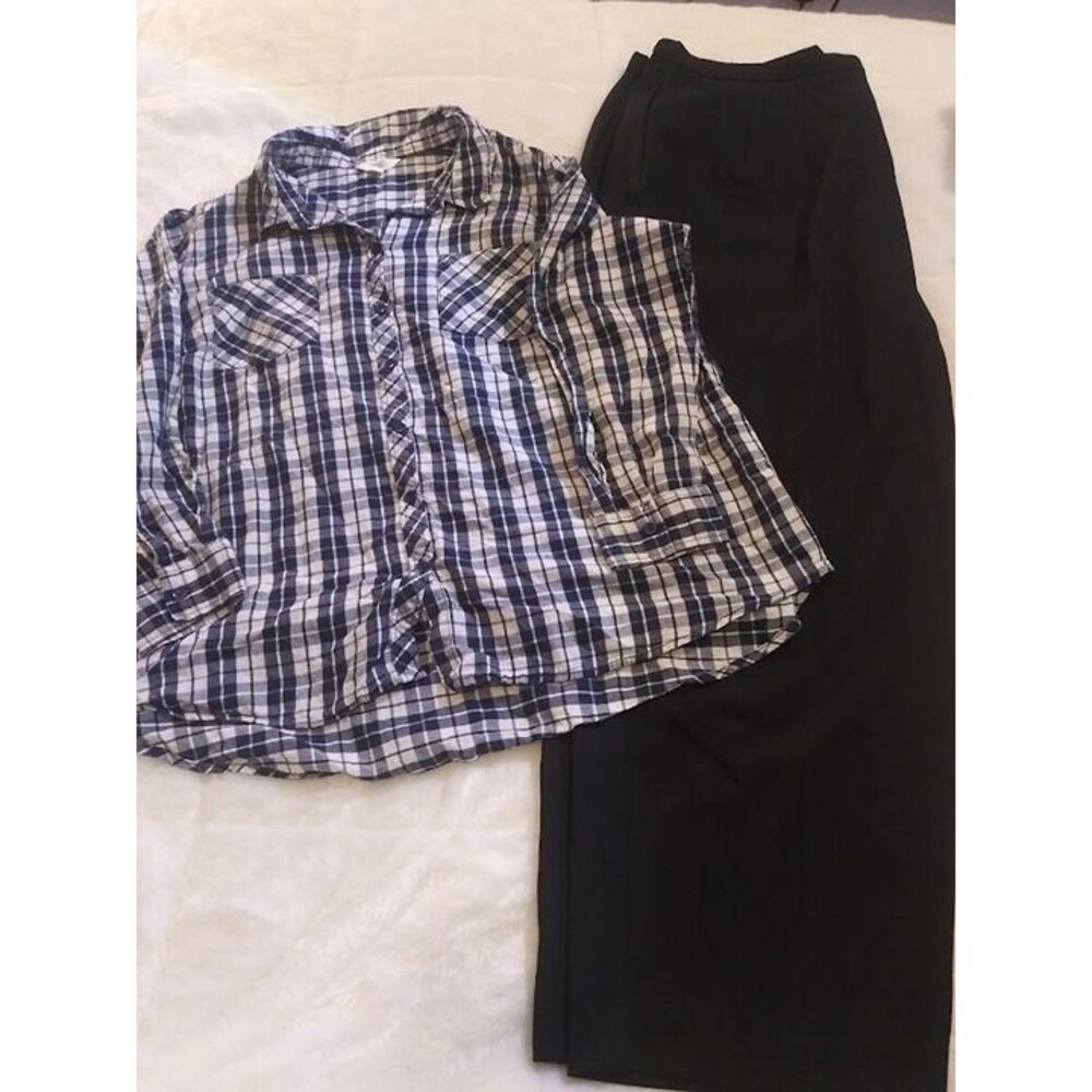 Terra & Sky Multicolor Button flannel +Blk Pants‑Women’s Plus Size 2X Outfit #C